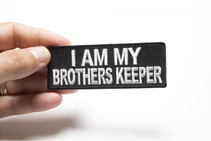I Am My Brothers Keeper Patch, Military Saying Patches shown on hand for size comparison