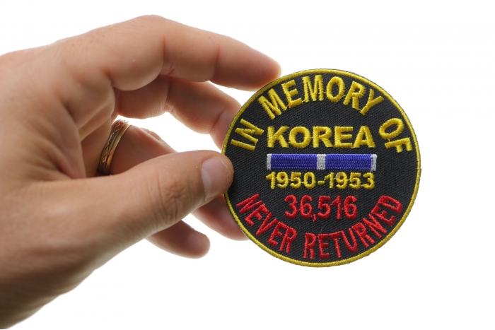 In Memory Of Korea Round Patch shown on hand for size comparison
