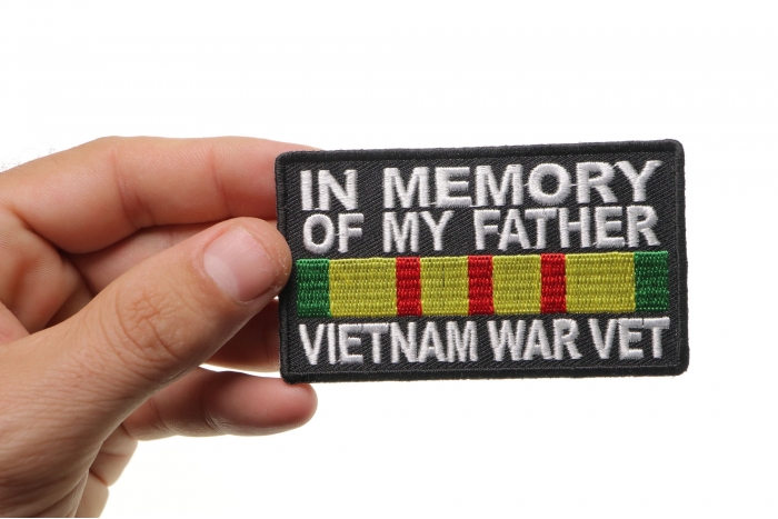 In Memory Of My Father Vietnam War Vet Patch shown on hand for size comparison