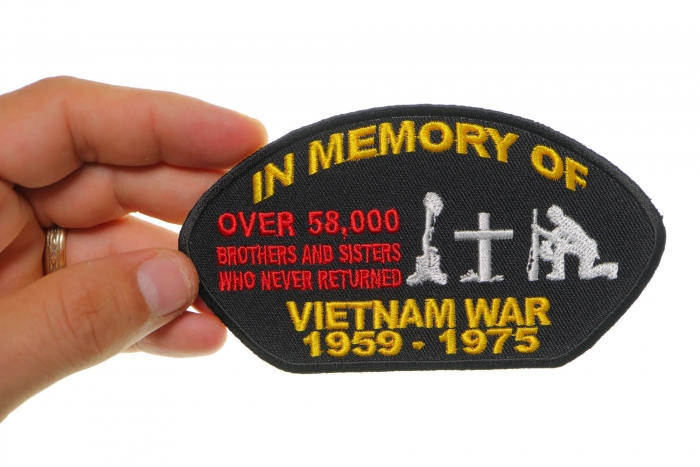 In Memory Of Vietnam Cap Patch shown on hand for size comparison