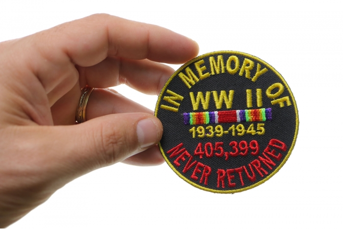 In Memory Of World War 2 Round Patch shown on hand for size comparison