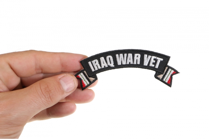 Iraq War Vet Ribbon Small Rocker shown on hand for size comparison