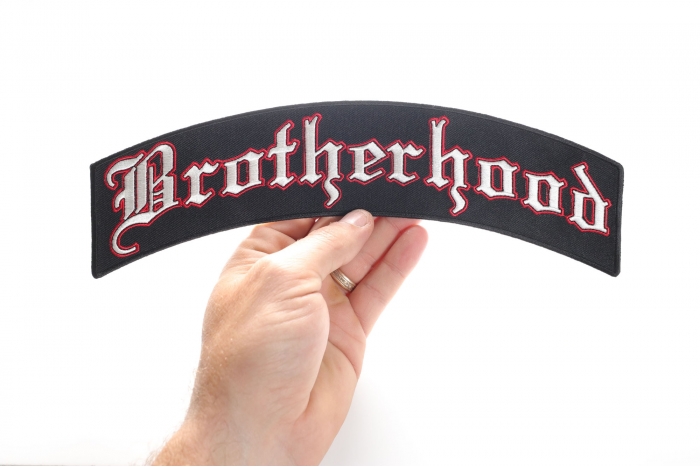 Brotherhood Patch, Military Saying Patches shown on hand for size comparison