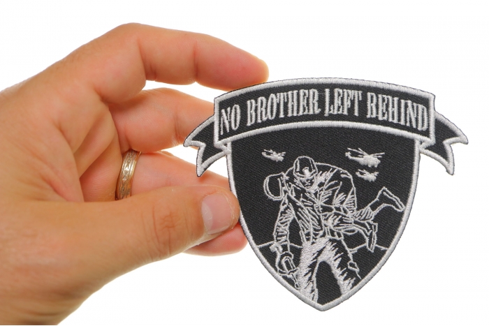 No Brother Left Behind Soldier Carrying Soldier Patch shown on hand for size comparison