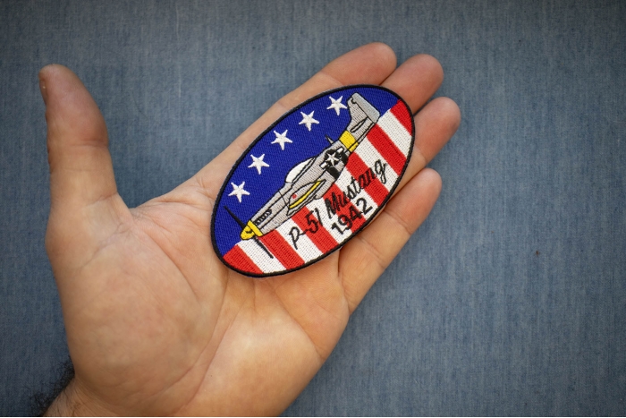 P-51 Mustang 1942 Patch shown on hand for size comparison