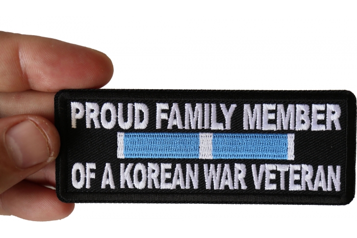 Proud Family Member of a Korean War Veteran Patch, Military Vet Patches shown on hand for size comparison