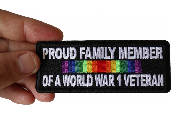 Proud Family Member of a World War 1 Veteran Patch, Military Vet Patches shown on hand for size comparison