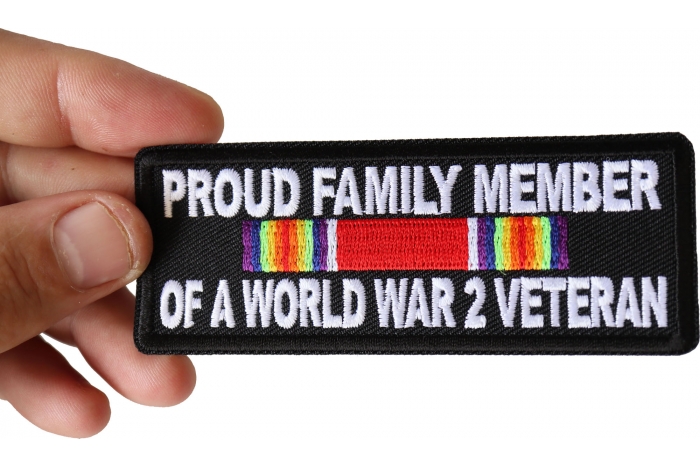 Proud Family Member of a World War 2 Veteran Patch, Military Vet Patches shown on hand for size comparison