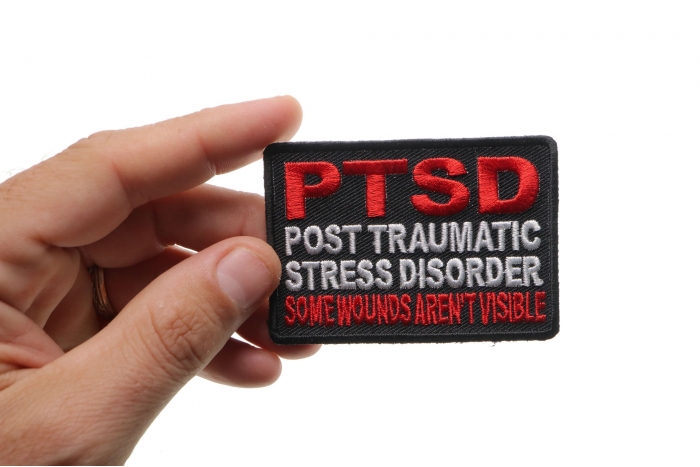 PTSD Patch For Vets - Some Wounds Are Not Visible shown on hand for size comparison