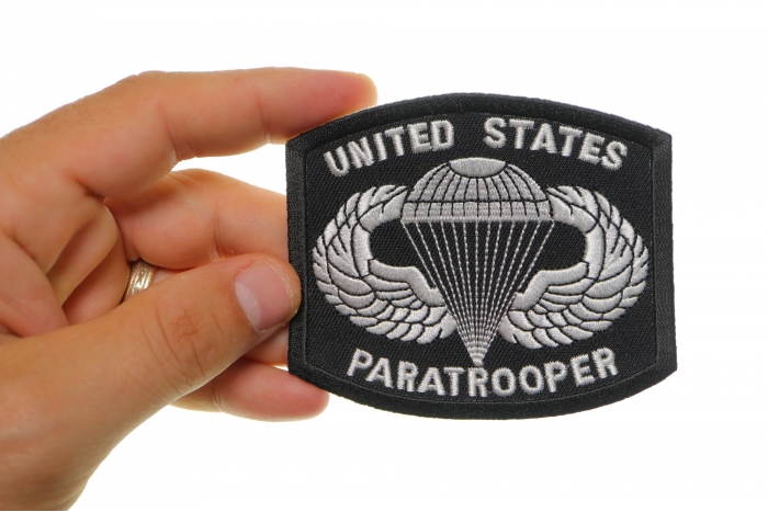 US Paratrooper Patch shown on hand for size comparison