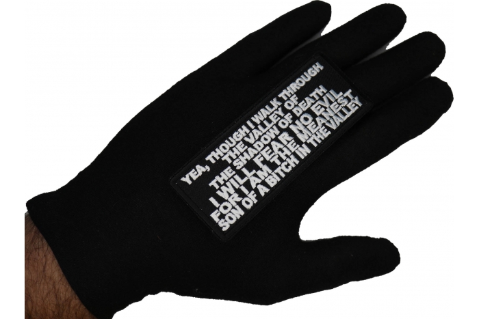 Valley Of The Shadow Of Death Patch shown on hand for size comparison