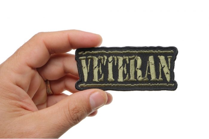 Veteran Patch, Military Vet Patches shown on hand for size comparison
