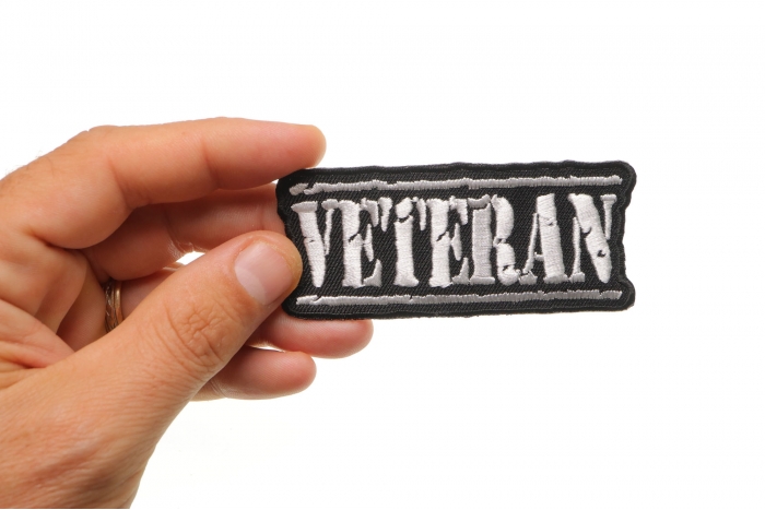 Veteran Patch, Military Vet Patches shown on hand for size comparison