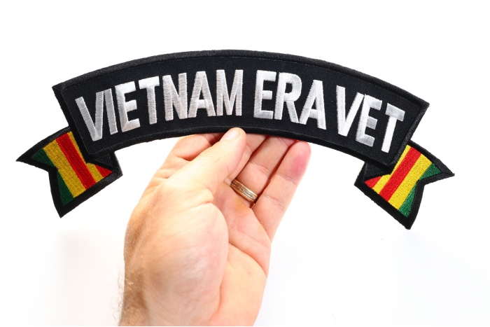 Vietnam Era Vet Patch, Large Rocker Patches shown on hand for size comparison