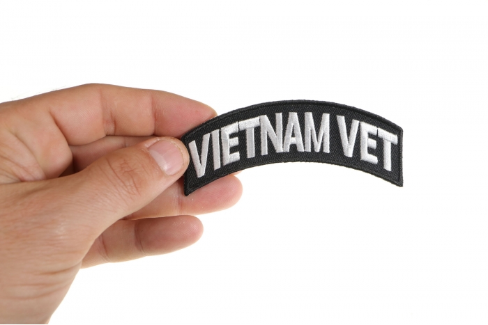 Vietnam Vet Patch White Rocker shown on hand for size comparison