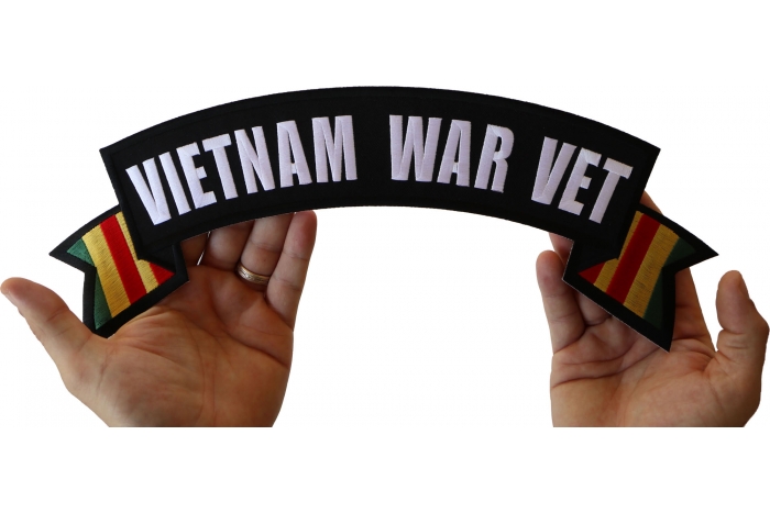 Vietnam War Vet Patch, Large Rocker Patches shown on hand for size comparison