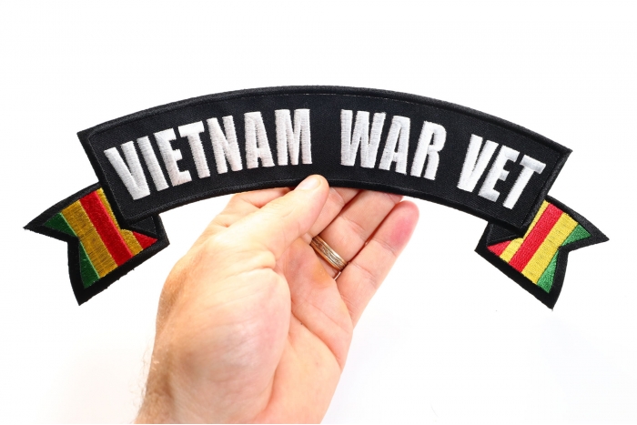 Vietnam War Vet Patch, Large Rocker Patches shown on hand for size comparison