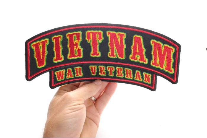 Vietnam War Veteran Patch, Large Rocker Patches shown on hand for size comparison