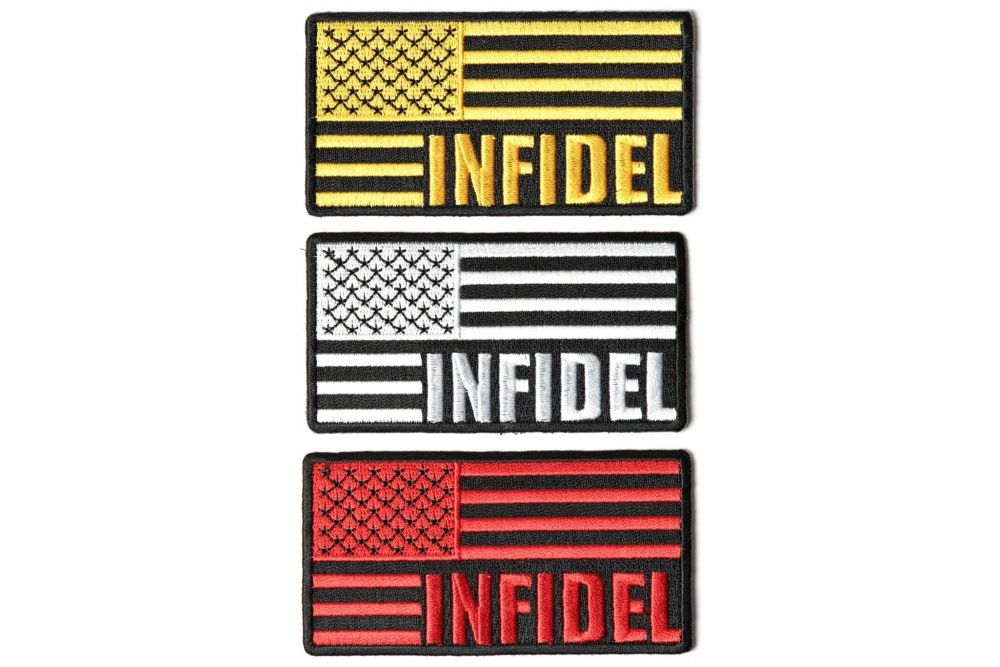 INFIDEL Patches With US FLAG Embroidered Set Of 3 Iron On Patches