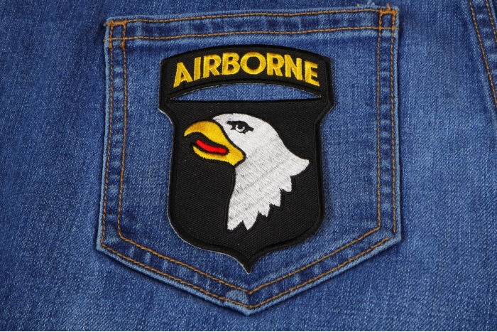 101st Airborne Patch shown on jeans