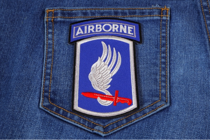 173rd Airborne Iron on Patch shown on jeans