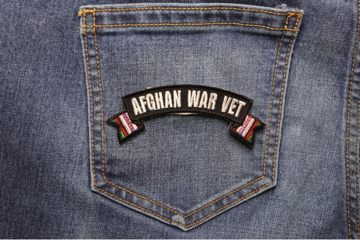 Afghan War Vet Small Ribbon Rocker shown on jeans