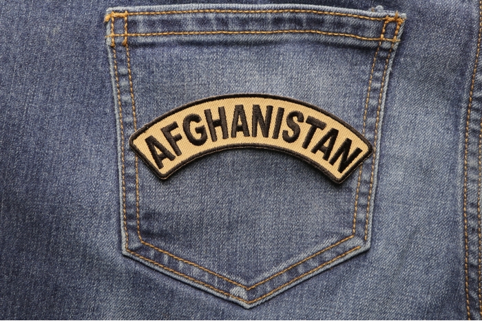 Afghanistan Small Arm Rocker Patch shown on jeans
