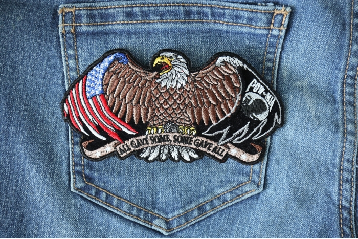 All Gave Some and Some Gave All POW MIA Eagle Patch shown on jeans