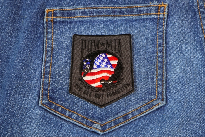 American Flag POW MIA Patch shown on jeans
