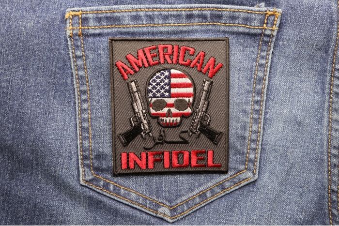 American Infidel Skulls and Guns  Patch shown on jeans
