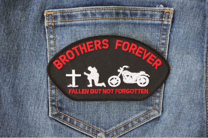 Brothers Forever Biker Cap Patch shown on jeans