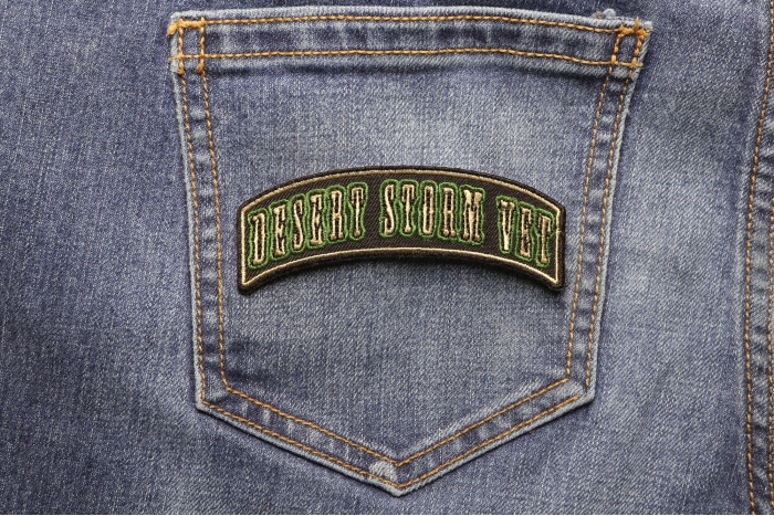 Desert Storm Vet Rocker Small Patch shown on jeans