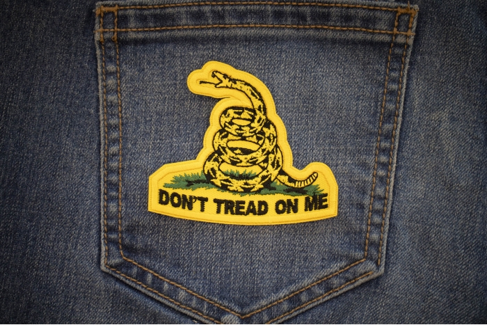 Don't Tread On Me Small Patch shown on jeans