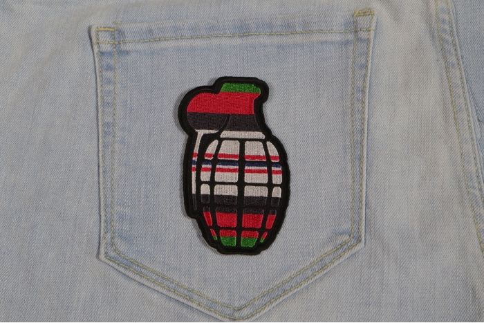 Grenade Iron on Patch Afghanistan Colors shown on jeans