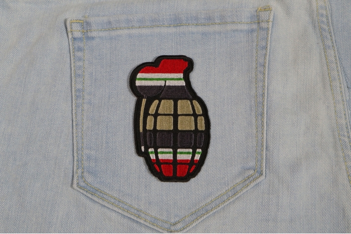 Iraq War Patch - Ribbon Grenade shown on jeans