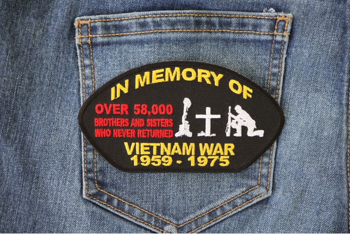 In Memory Of Vietnam Cap Patch shown on jeans