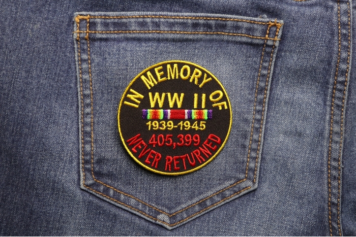 In Memory Of World War 2 Round Patch shown on jeans