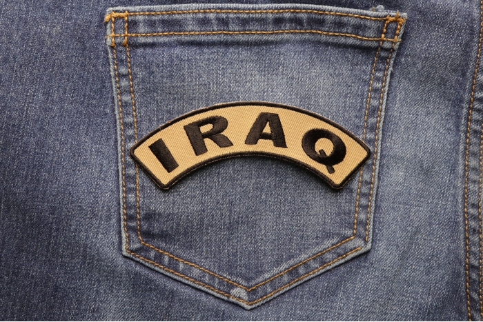 Iraq Small Arm Rocker Patch shown on jeans