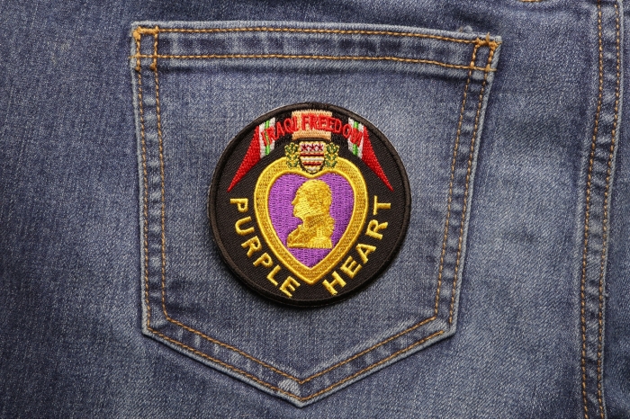 Iraqi Freedom Purple Heart Patch shown on jeans