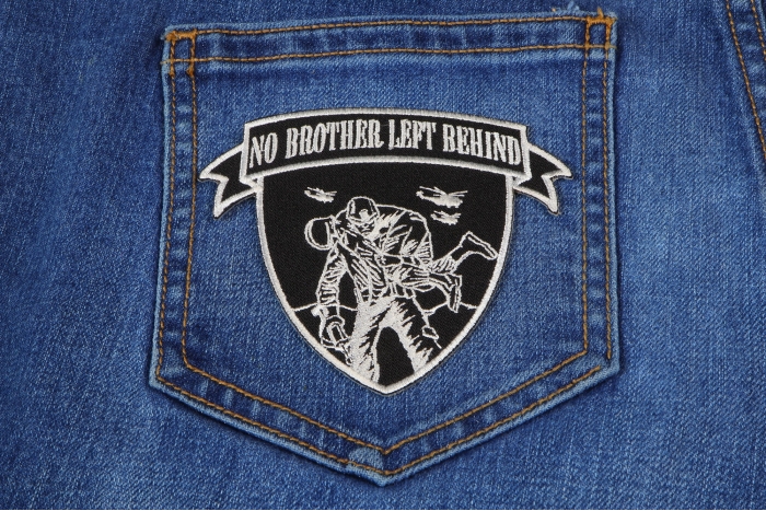 No Brother Left Behind Soldier Patch Soldier carrying Soldier shown on jeans