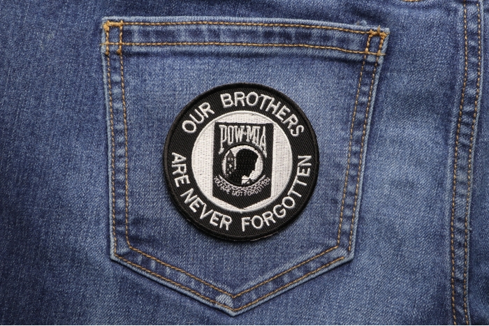 Our Brothers Are Never Forgotten Patch Small shown on jeans
