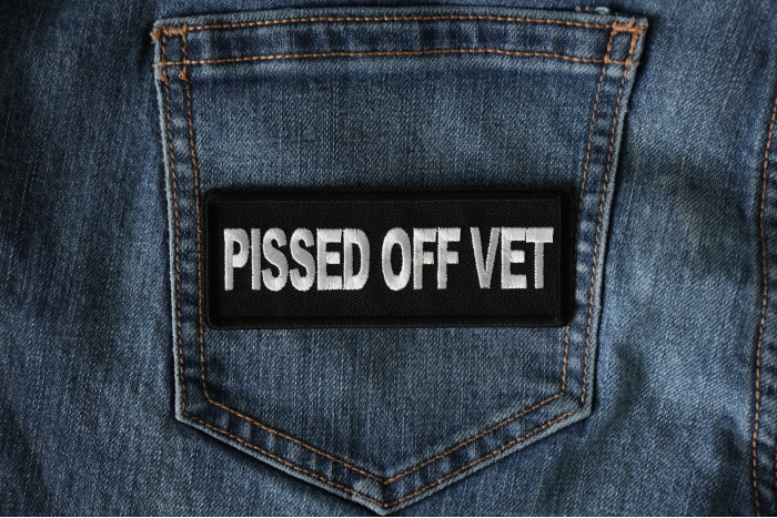 Pissed off Vet Patch shown on jeans