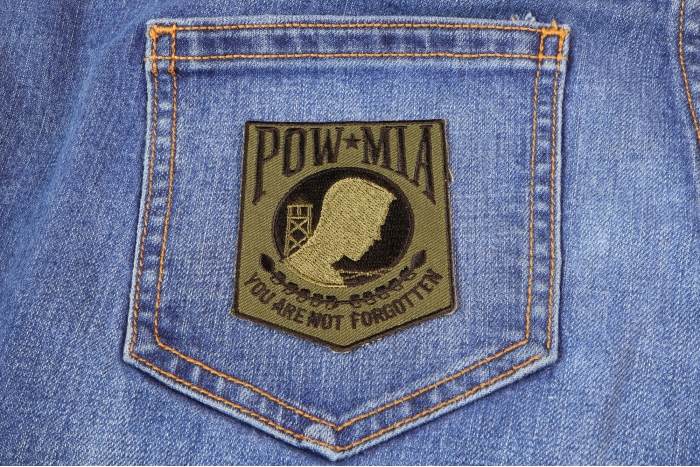 POW MIA Subdued Green Patch shown on jeans