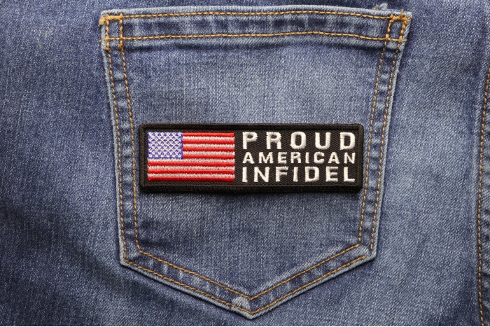 Proud American Infidel Patch shown on jeans