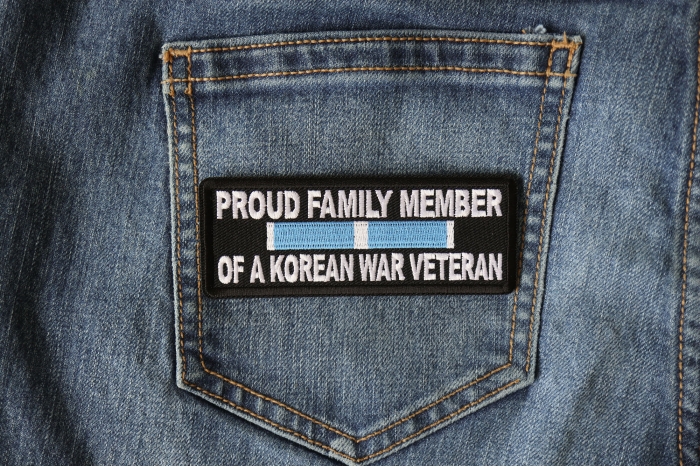 Proud Family Member of a Korean War Veteran Patch shown on jeans