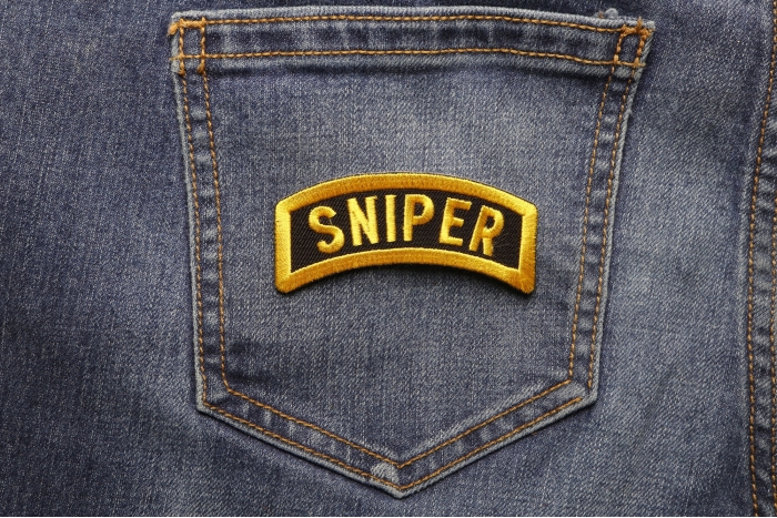 Sniper Rocker Patch shown on jeans
