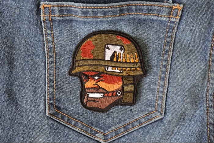 Soldier Smoking Cigar Patch shown on jeans