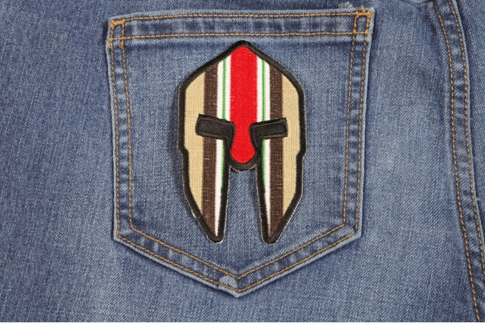 Spartan Helmet Iraq War Vet Ribbon Patch shown on jeans