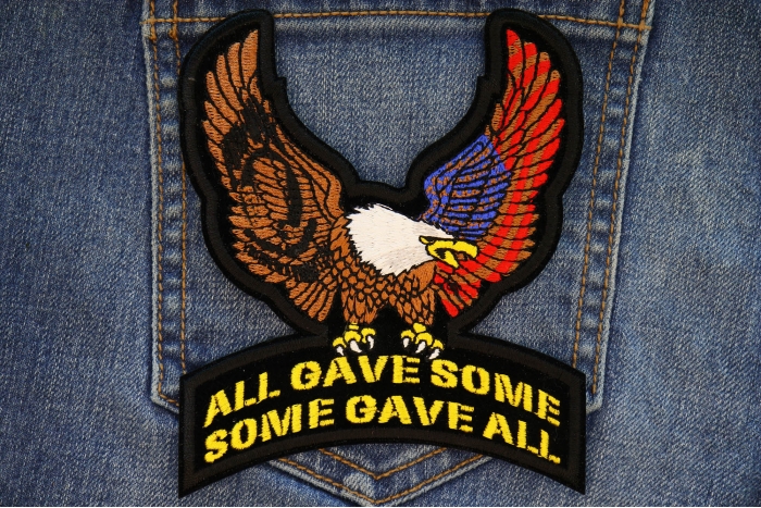 US POW MIA Upwing Eagle Rocker Small Patch shown on jeans