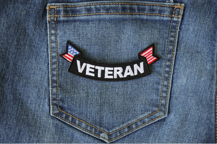 Veteran Back Patch with American Flag shown on jeans
